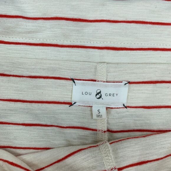 Lou & Grey Top Womens S Small Cream Red Striped Off The Shoulder Stretch - Picture 4 of 11